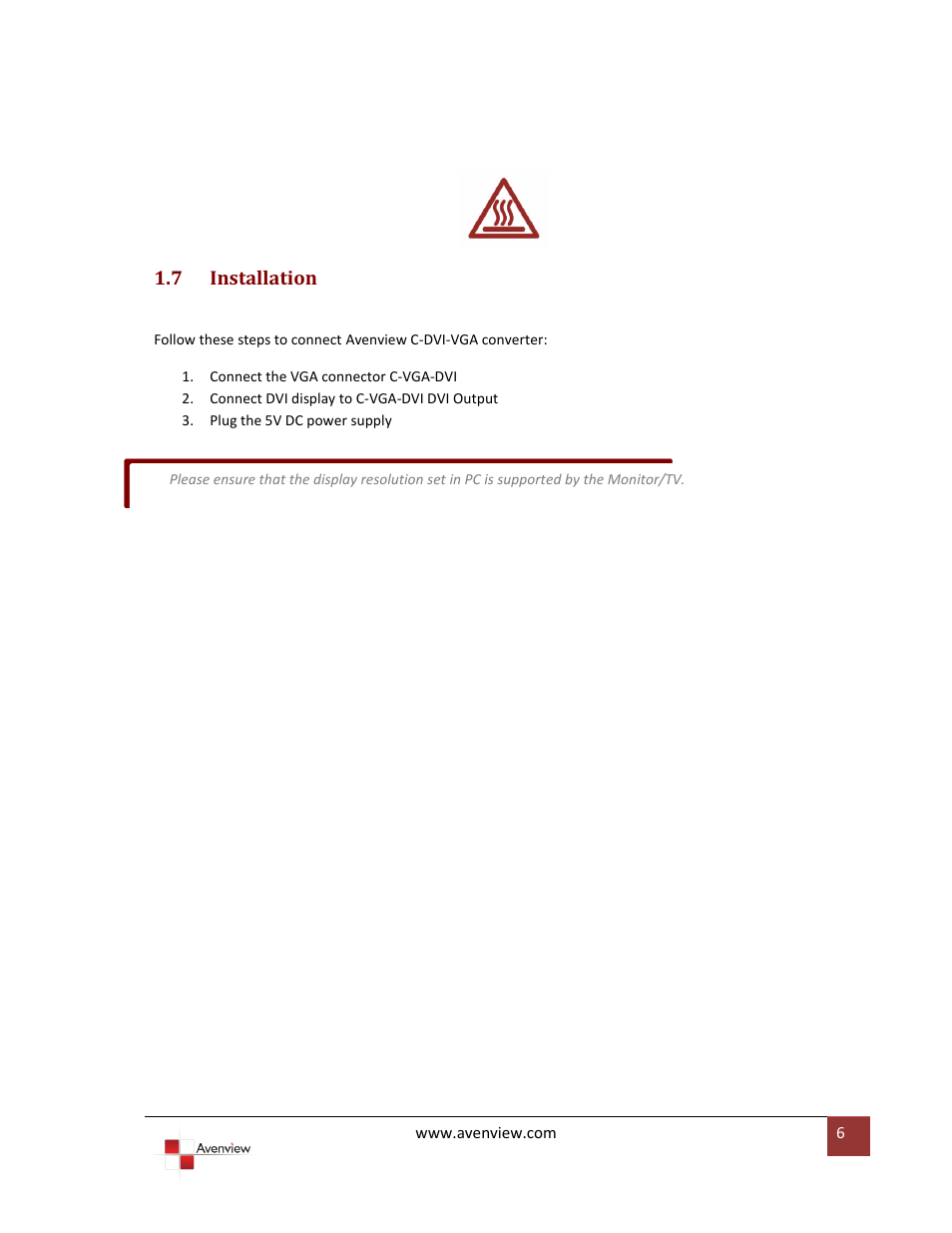 Installation | Avenview C-VGA-DVI User Manual | Page 6 / 8