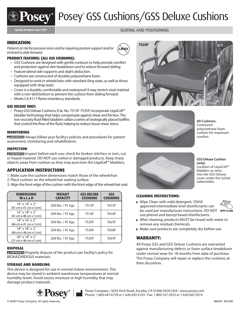 Posey Molded Foam Cushions User Manual | 1 page