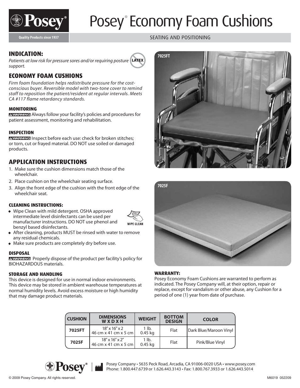 Posey Economy Foam Cushions User Manual | 1 page