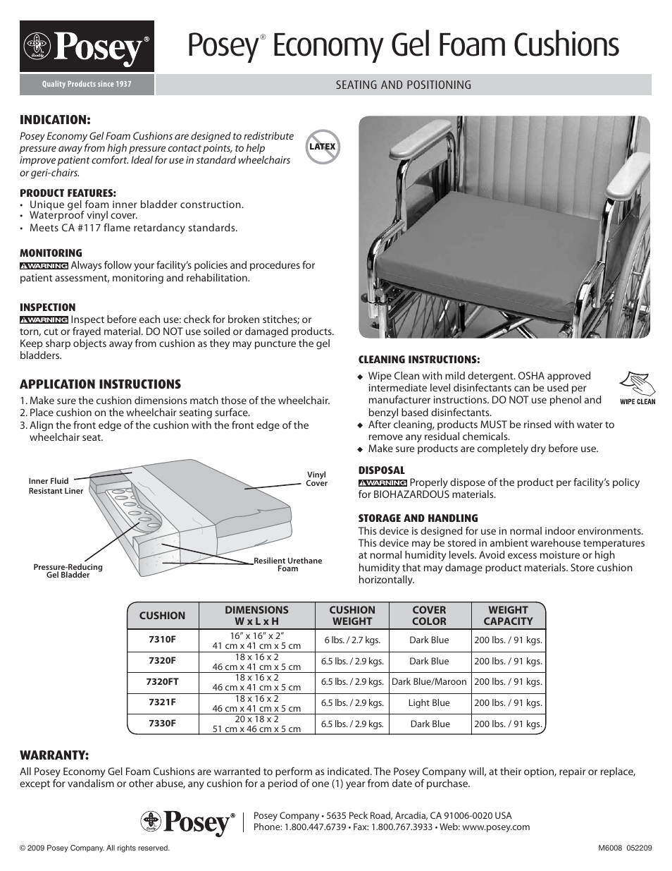 Posey Economy Gel-Foam Cushions User Manual | 1 page