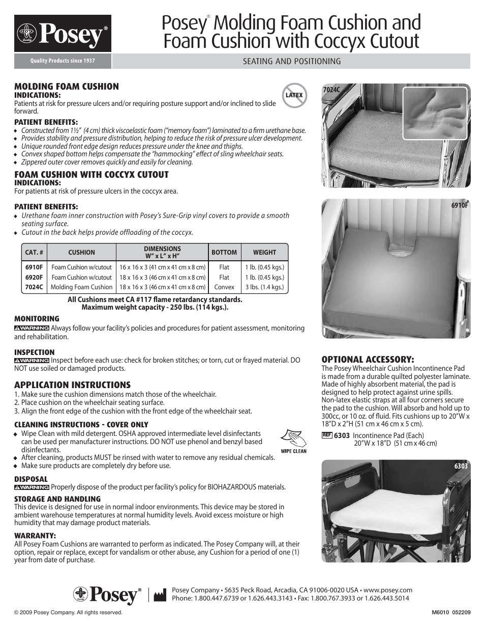 Posey Molding Memory Foam Cushion User Manual | 1 page