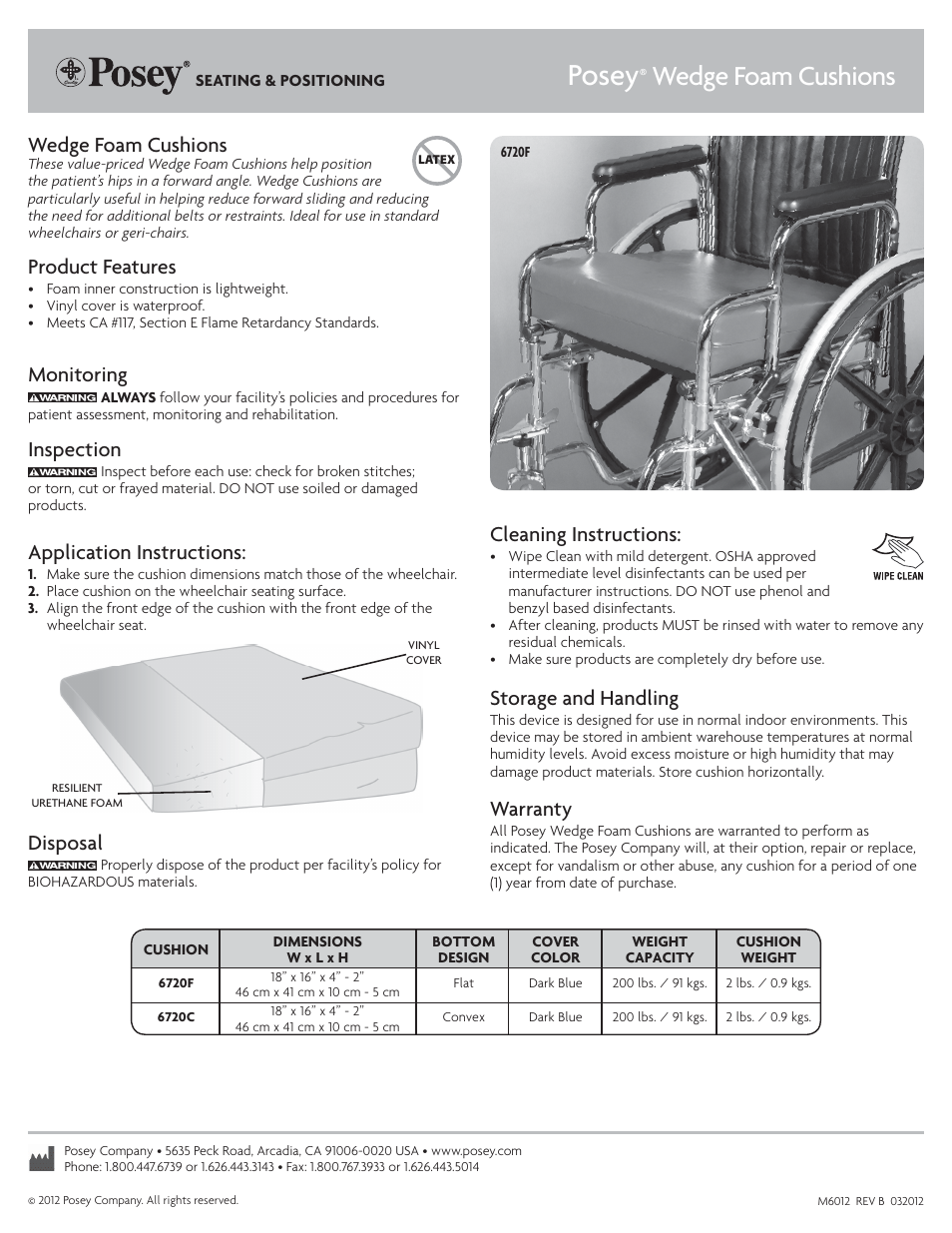 Posey Wedge Foam Cushions User Manual | 1 page