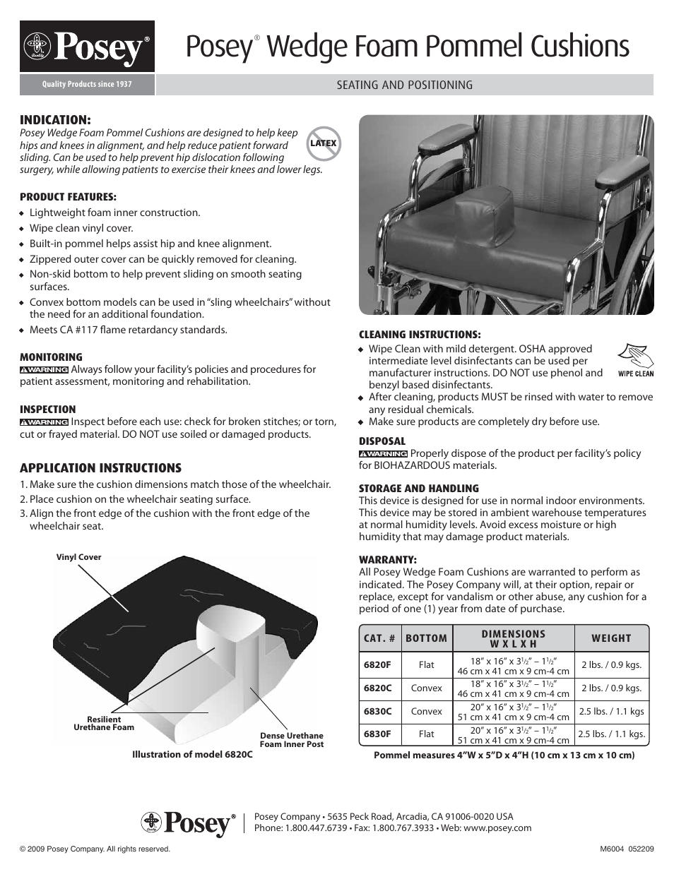 Posey Wedge Foam Pommel Cushions User Manual | 1 page