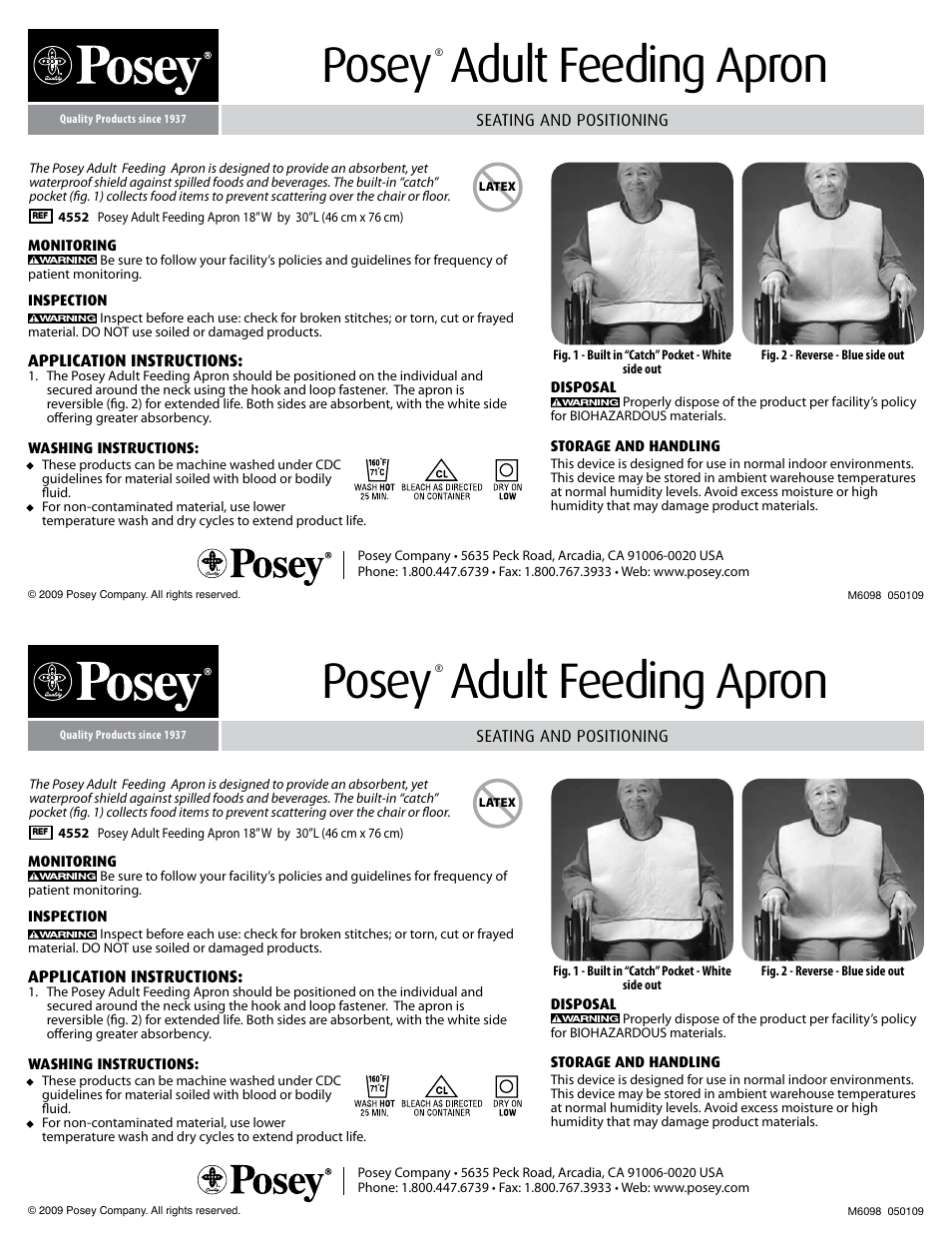 Posey Adult Feeding Apron User Manual | 1 page