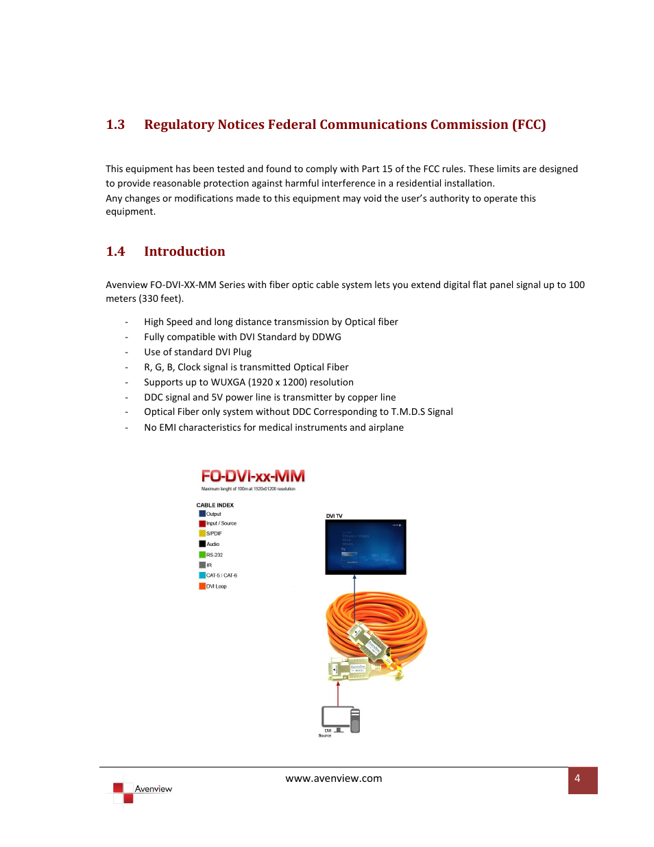 Introduction, 4 introduction | Avenview FO-DVI-XX-MM User Manual | Page 4 / 15