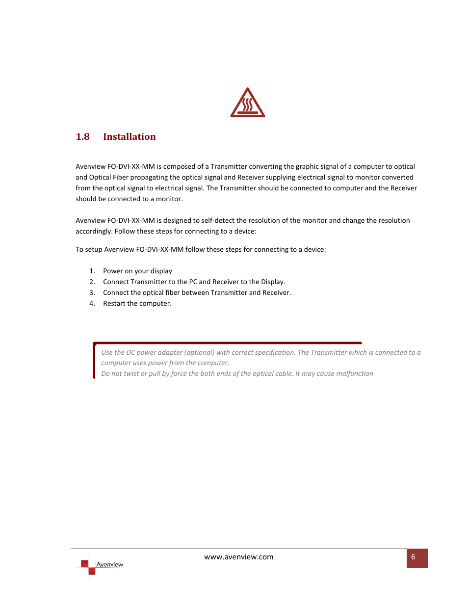 Installation | Avenview FO-DVI-XX-MM User Manual | Page 6 / 15