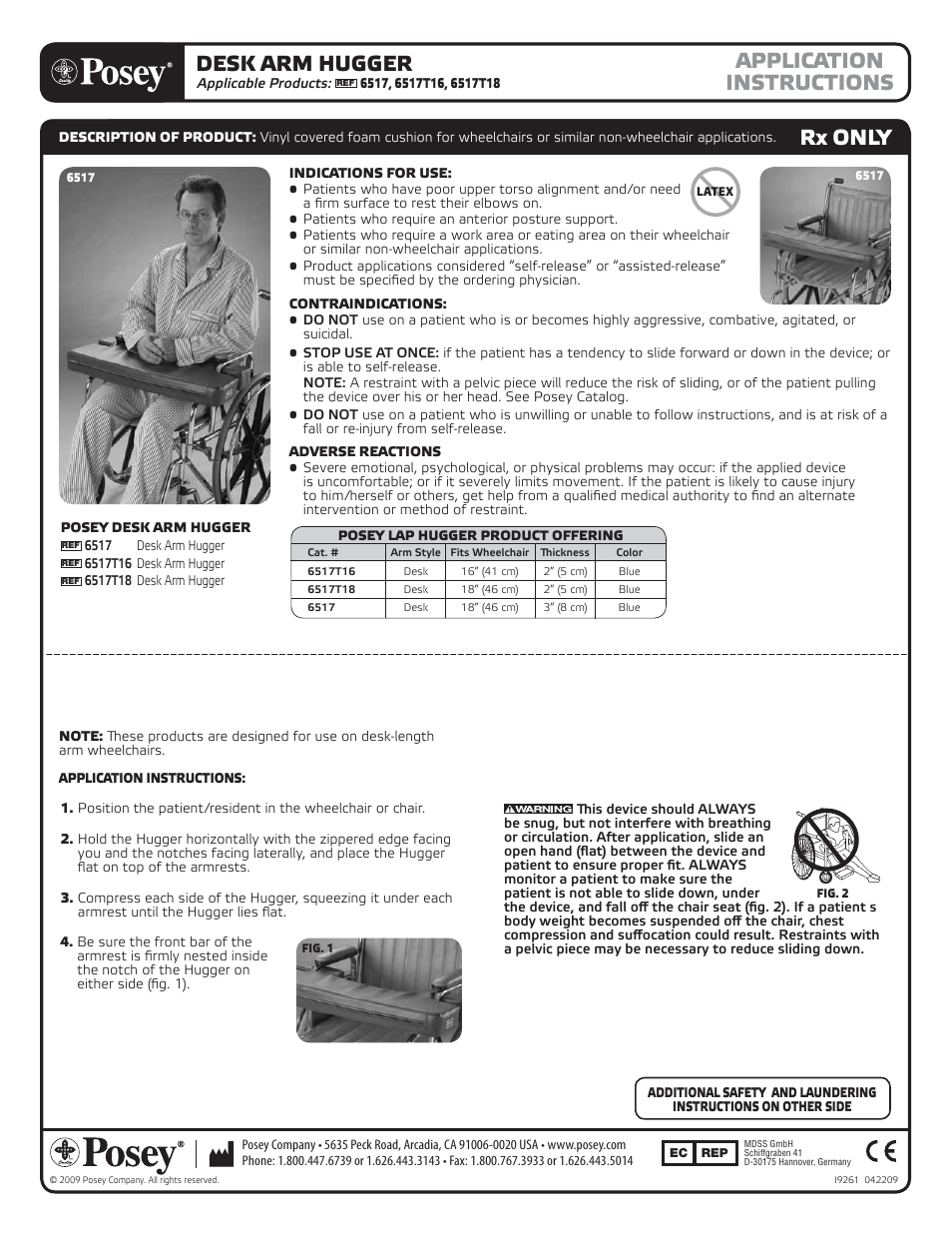 Posey Lap Hugger for Desk Arm Wheelchairs User Manual | 2 pages