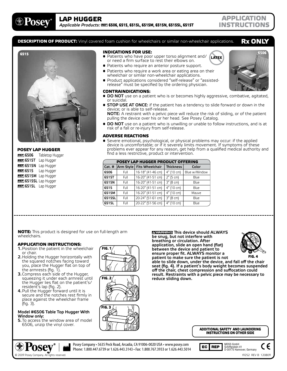 Posey Lap Hugger for Full Arm Wheelchairs User Manual | 2 pages