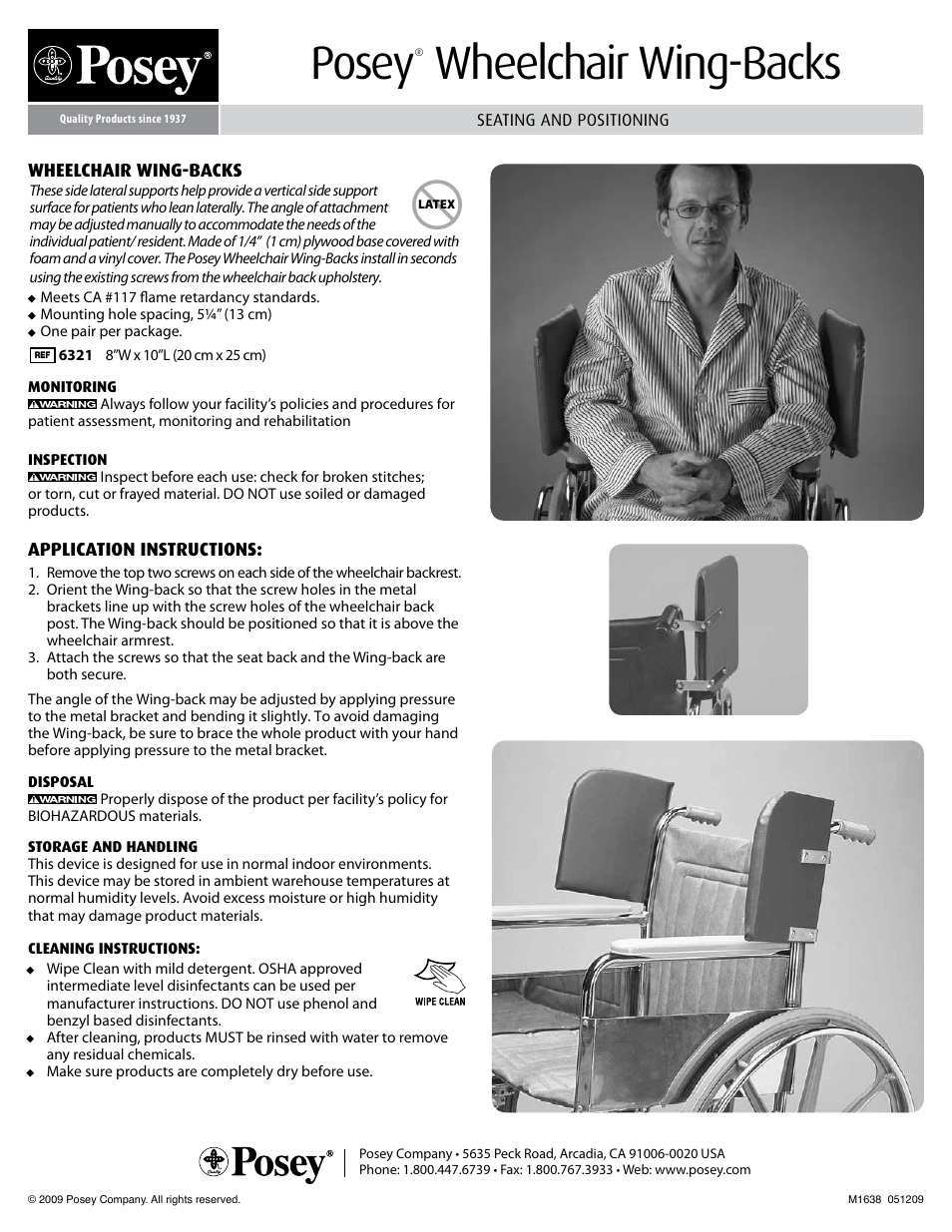 Posey Wheelchair Wing-Backs User Manual | 1 page