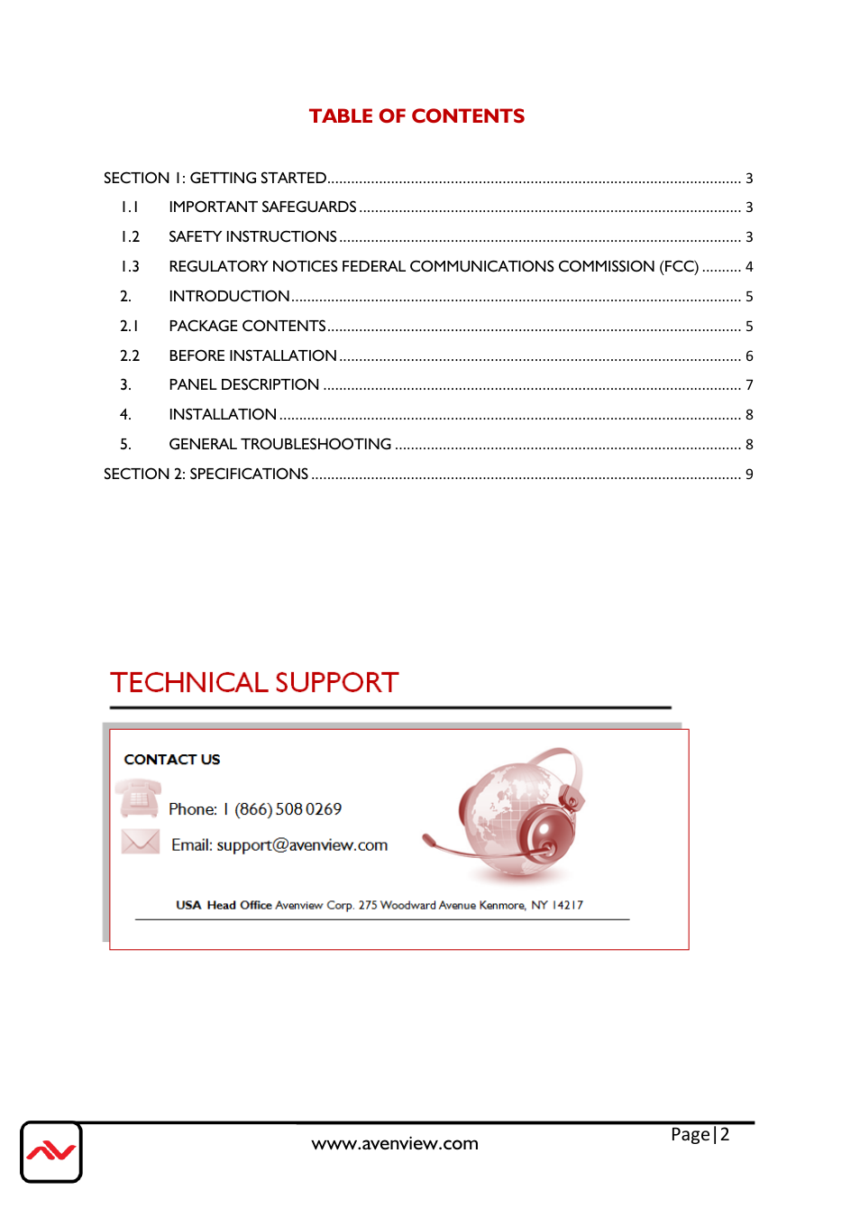 Page|2 | Avenview VGA-C5A-R User Manual | Page 2 / 9