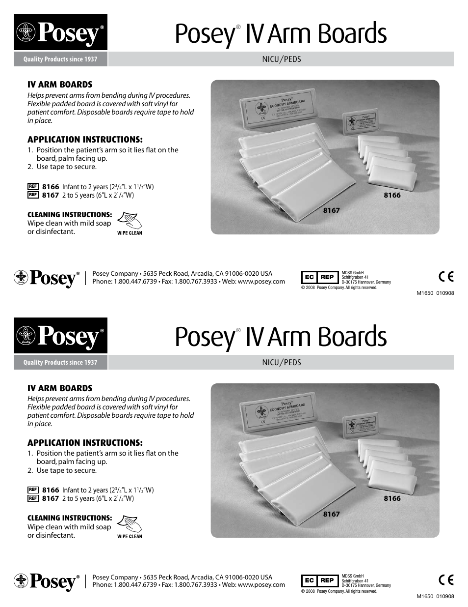 Posey IV Armboards User Manual | 1 page