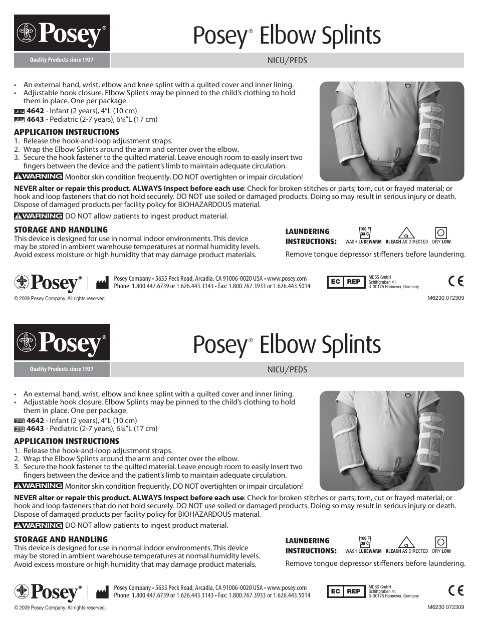 Posey Elbow Splints User Manual | 1 page