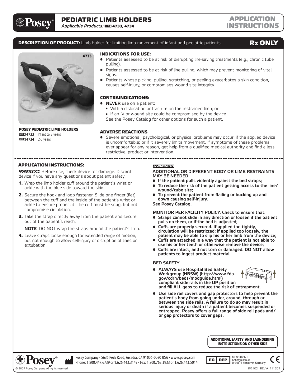 Posey Pediatric Limb Holders User Manual | 2 pages