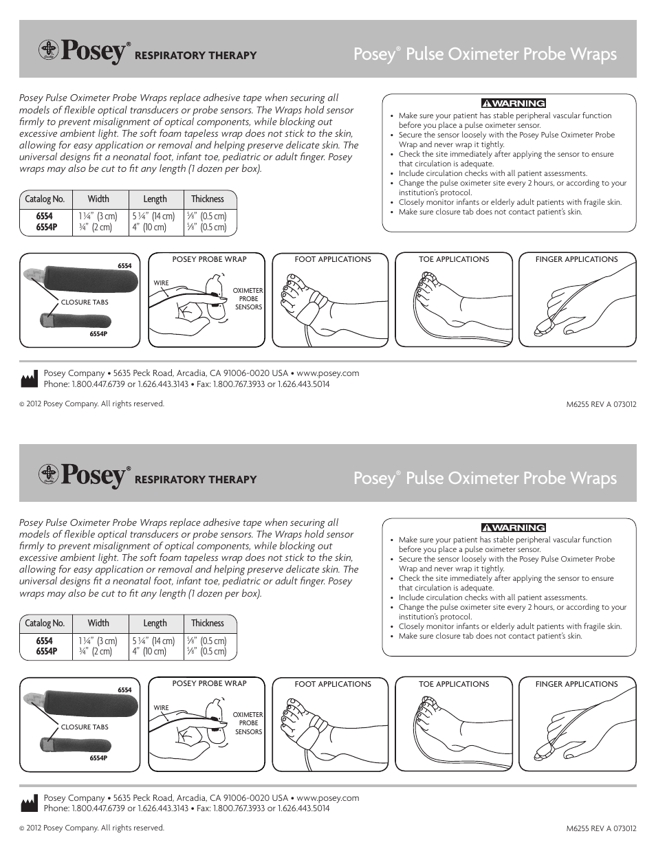 Posey Pulse Oximeter Probe Wraps User Manual | 1 page