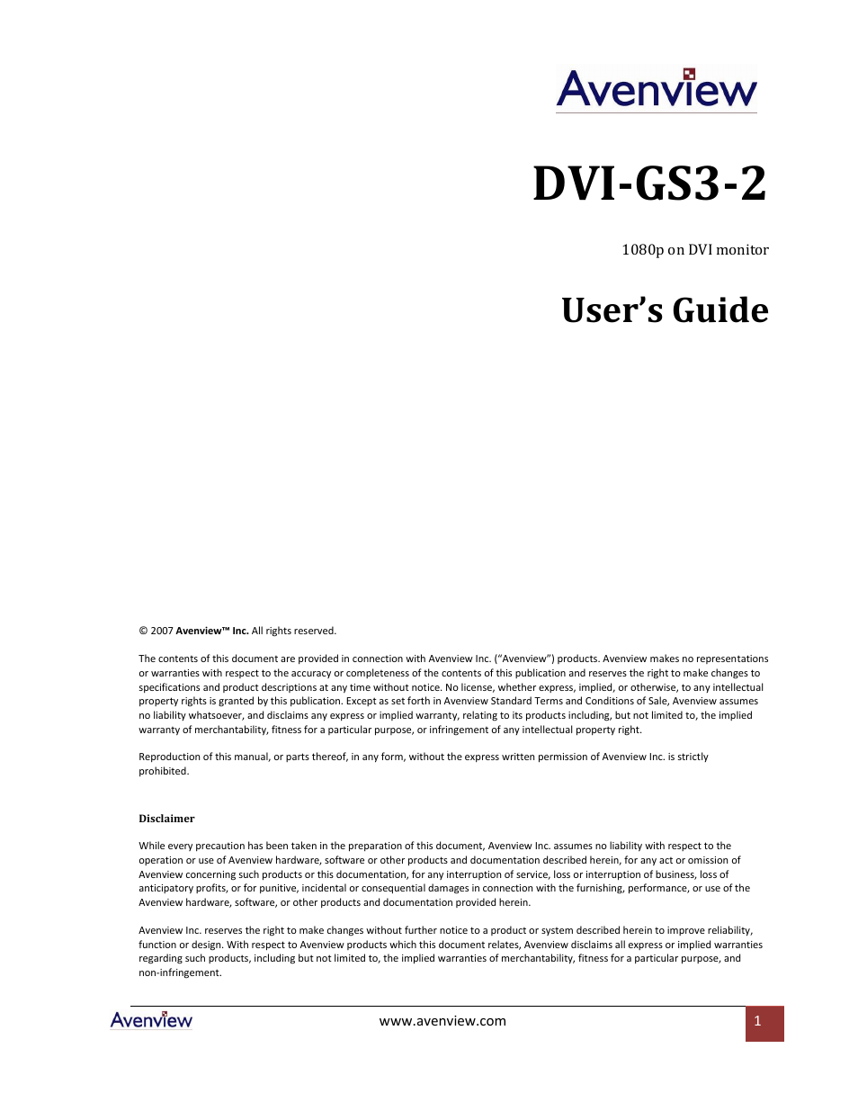 Avenview DVI-GS3-2 User Manual | 13 pages