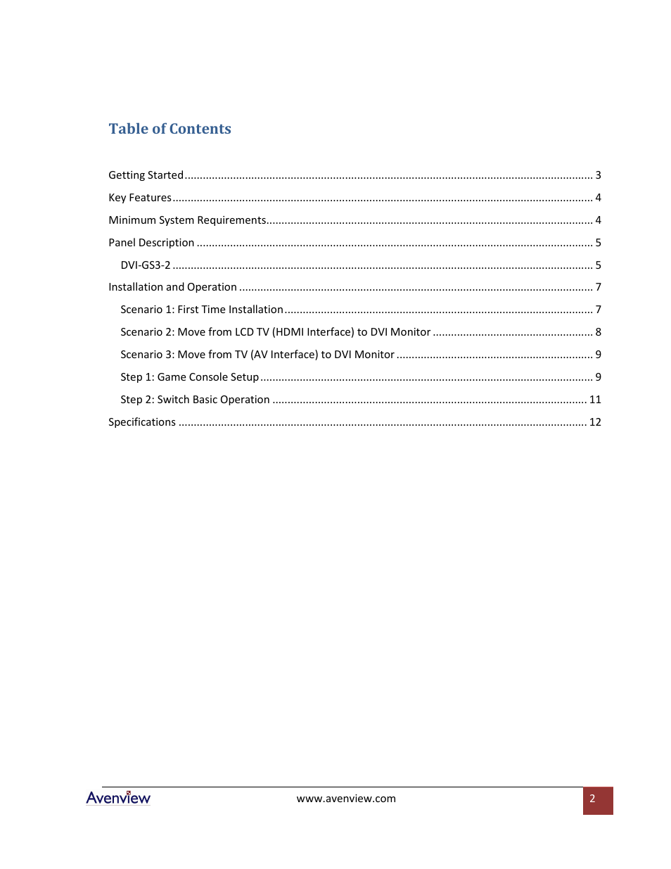Avenview DVI-GS3-2 User Manual | Page 2 / 13
