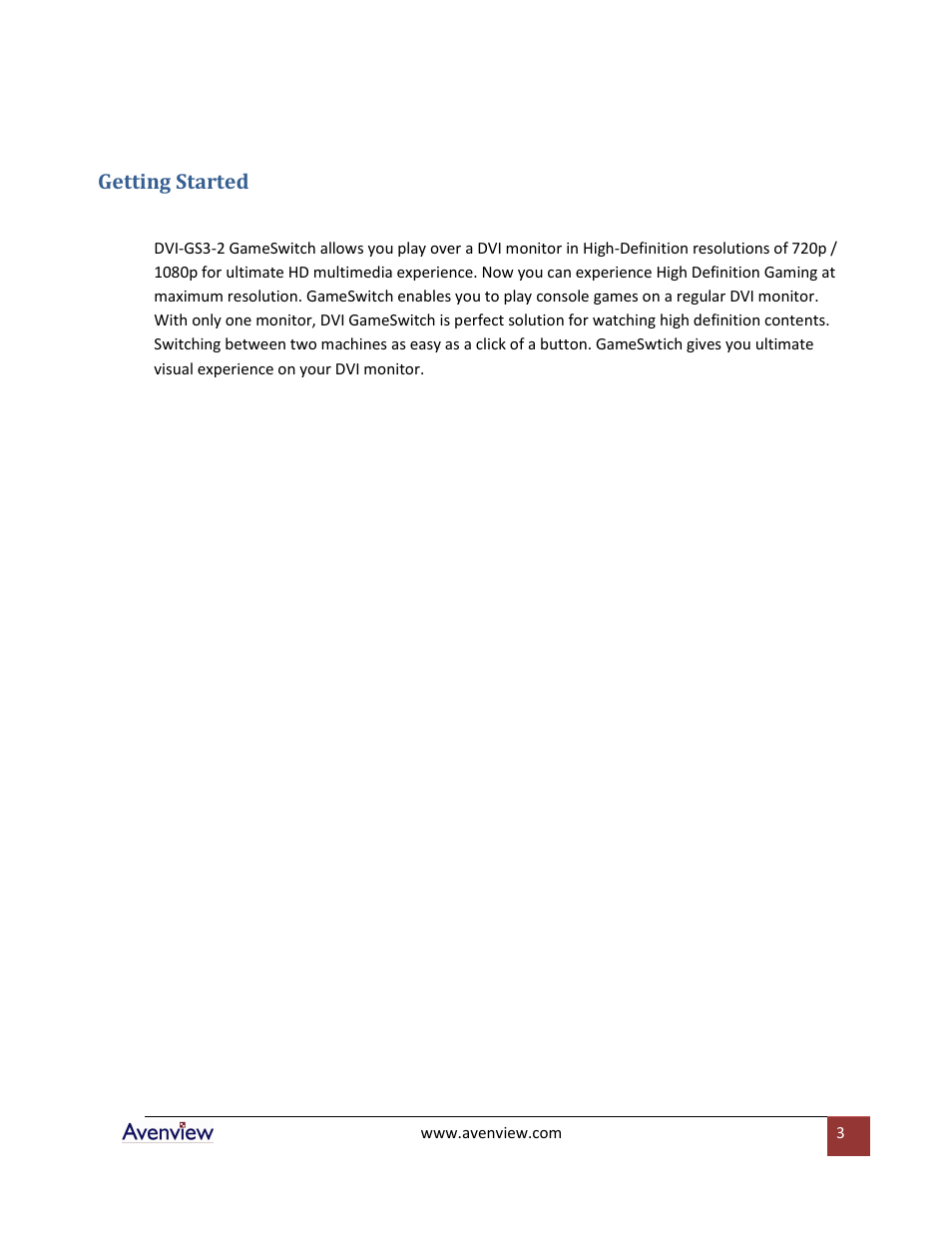 Getting started | Avenview DVI-GS3-2 User Manual | Page 3 / 13