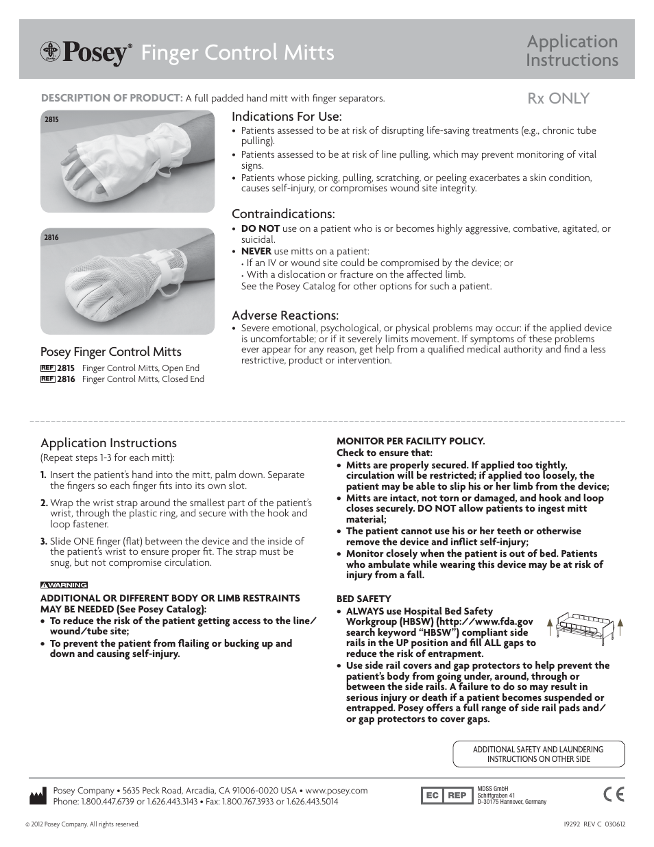 Posey Finger Control Mitts User Manual | 2 pages