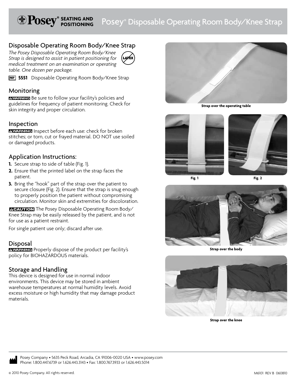 Posey Disposable Operating Room Body/Knee Strap User Manual | 1 page