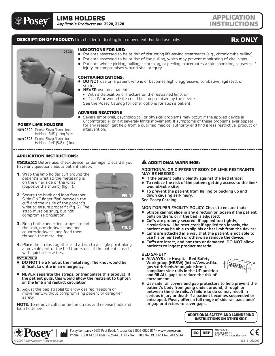 Posey Double Strap Foam Limb Holders User Manual | 2 pages