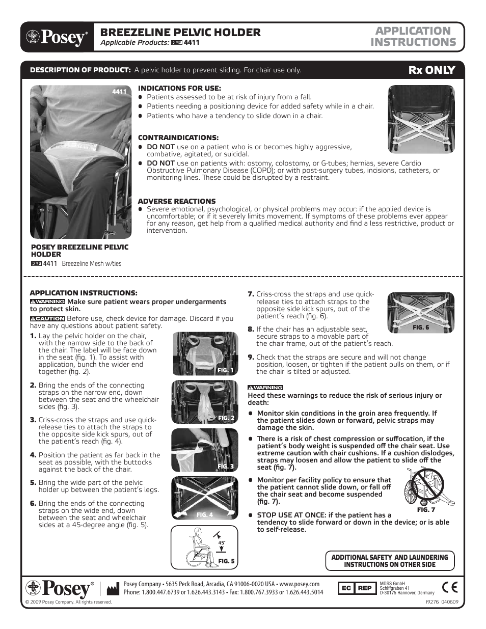 Posey Breezeline Pelvic Holder User Manual | 2 pages