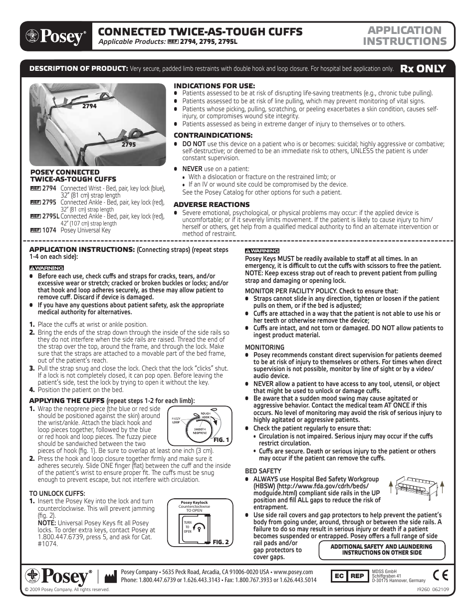 Posey Connected Twice-as-Tough™ Cuffs User Manual | 2 pages