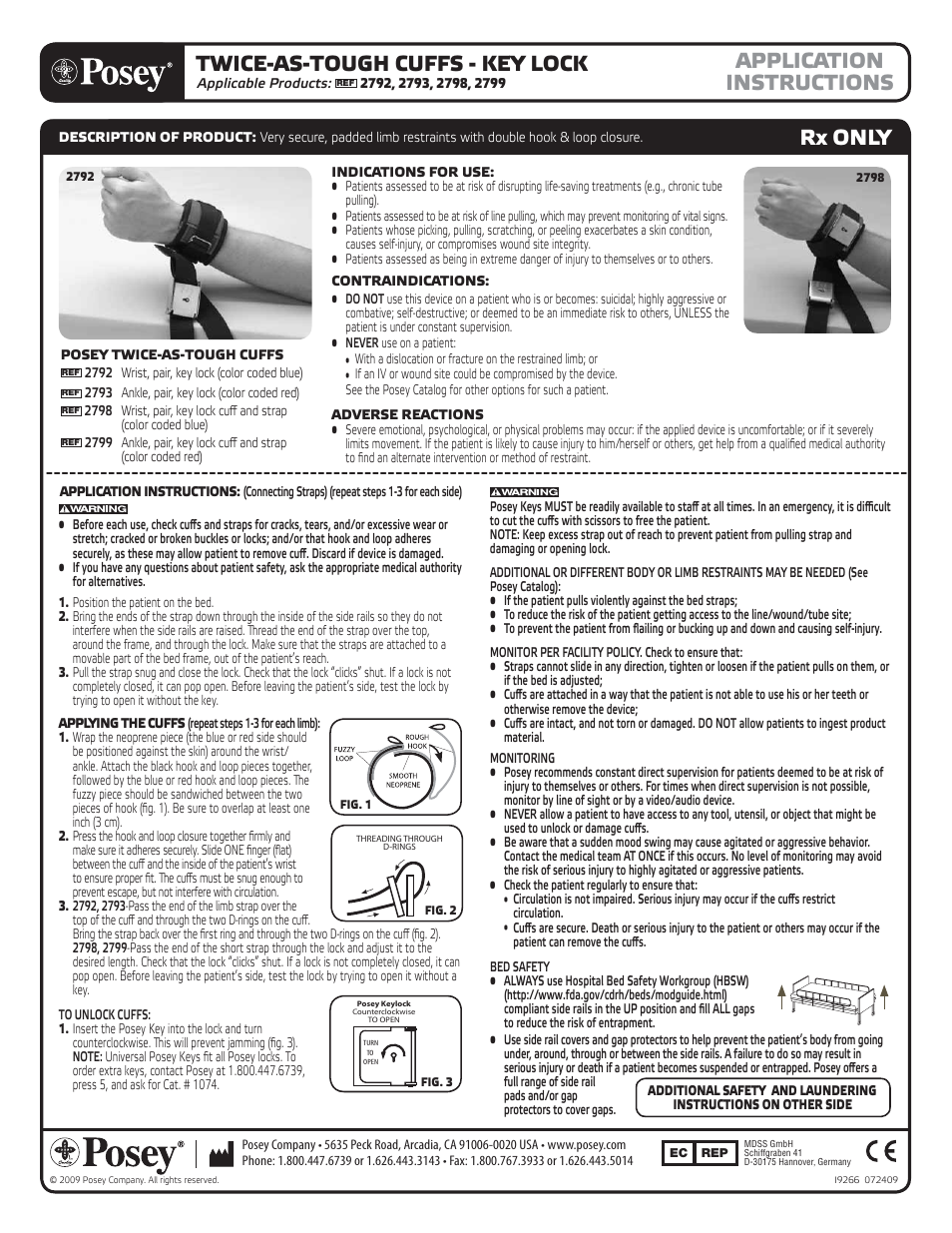 Posey Locking Twice-as-Tough™ Cuffs User Manual | 2 pages