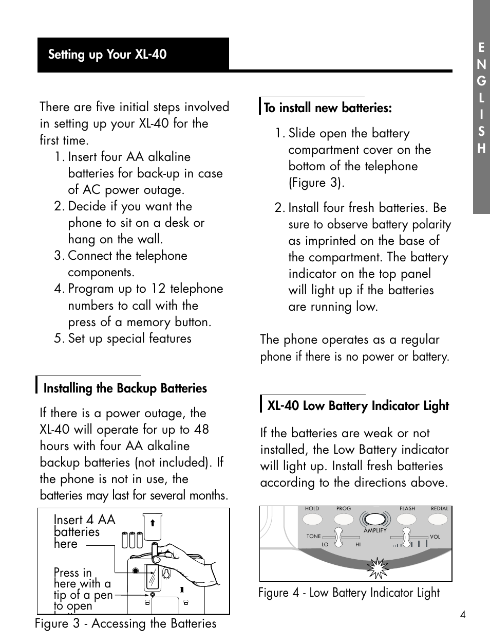 Insert 4 aa batteries here | Ameriphone XL-40 User Manual | Page 10 / 88