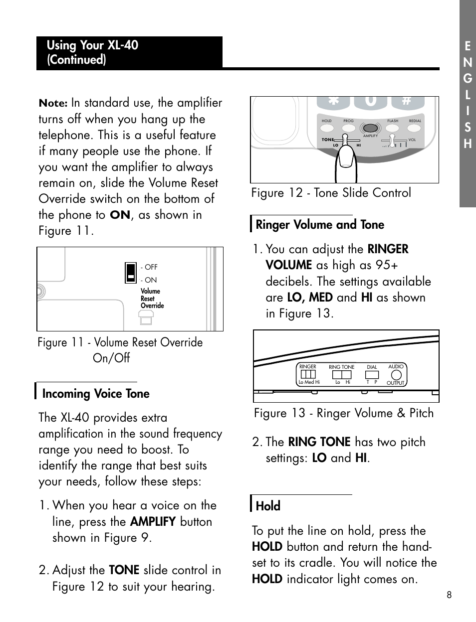 Using your xl-40 (continued), Figure 12 - tone slide control | Ameriphone XL-40 User Manual | Page 14 / 88
