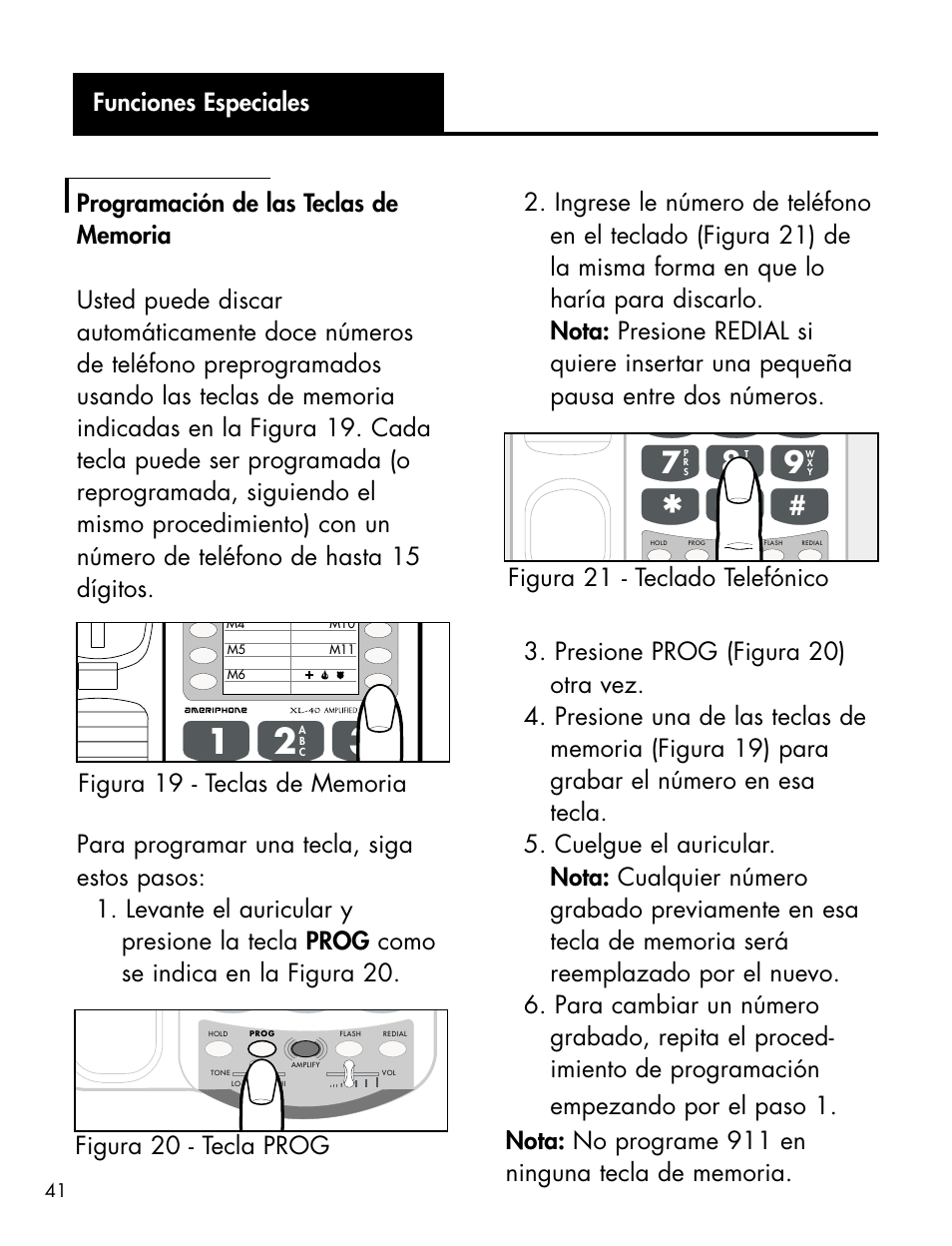 Figura 21 - teclado telefónico, Figura 20 - tecla prog | Ameriphone XL-40 User Manual | Page 47 / 88