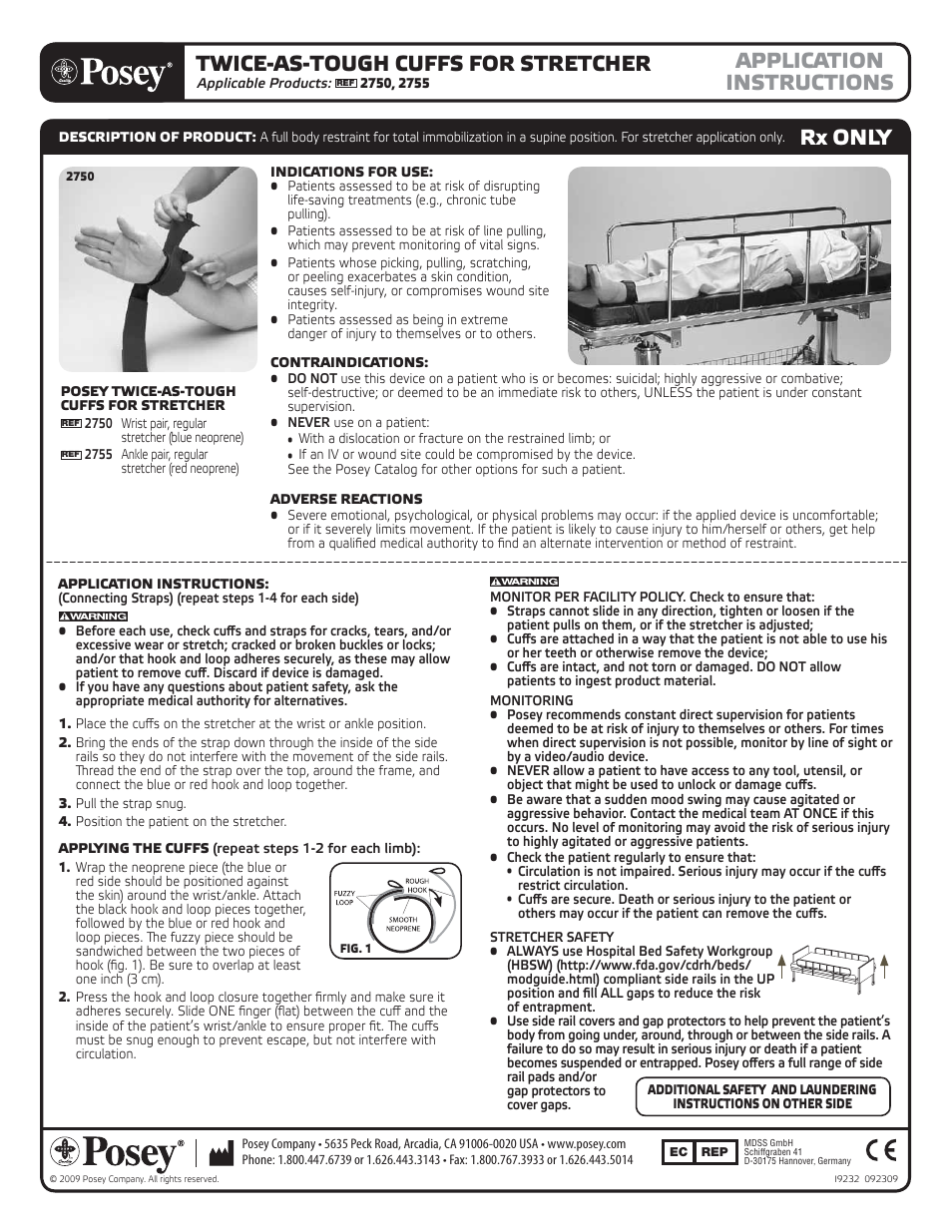 Posey Twice-as-Tough™; Cuffs for Stretcher User Manual | 2 pages