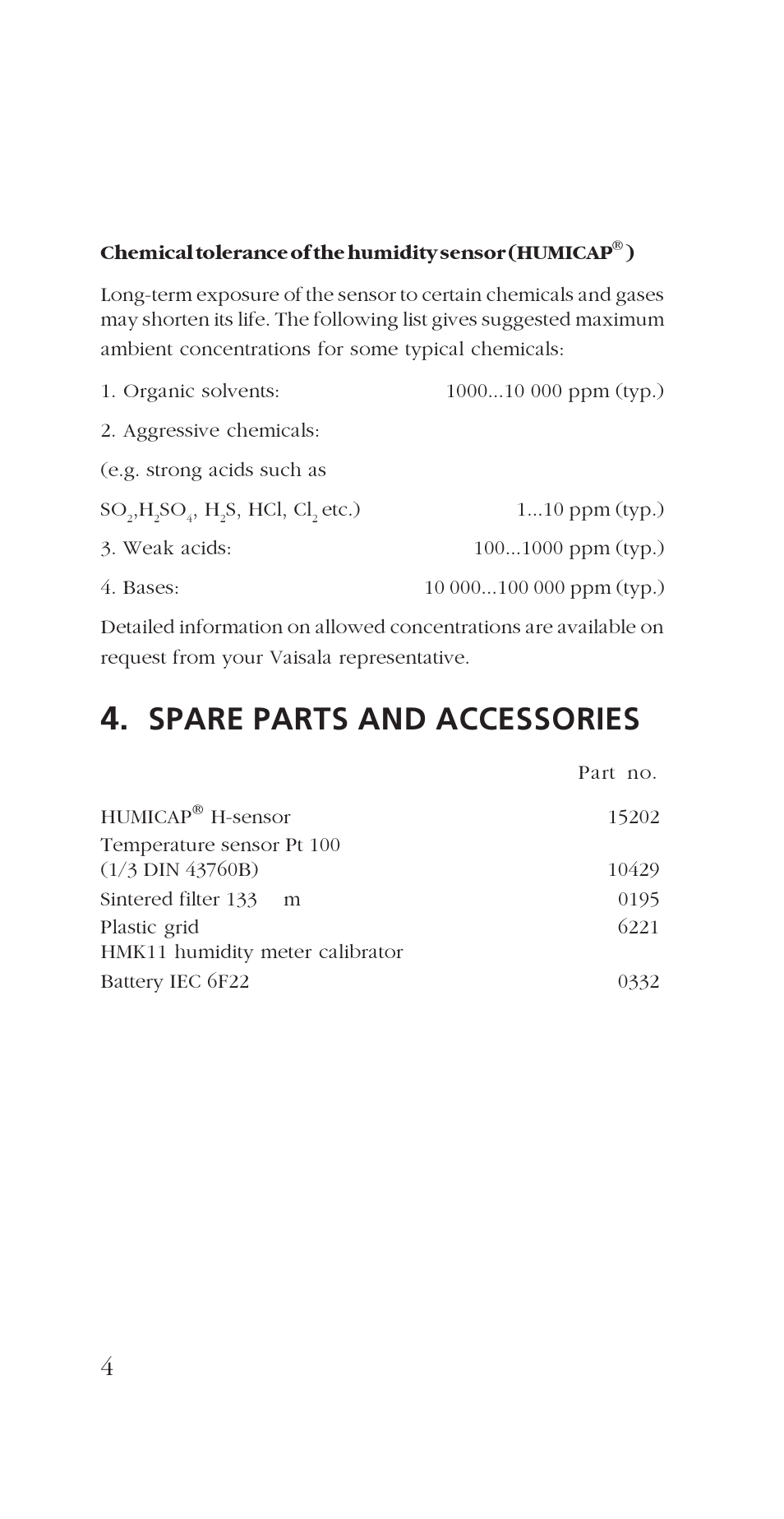 Spare parts and accessories | Vaisala HM34 User Manual | Page 6 / 30