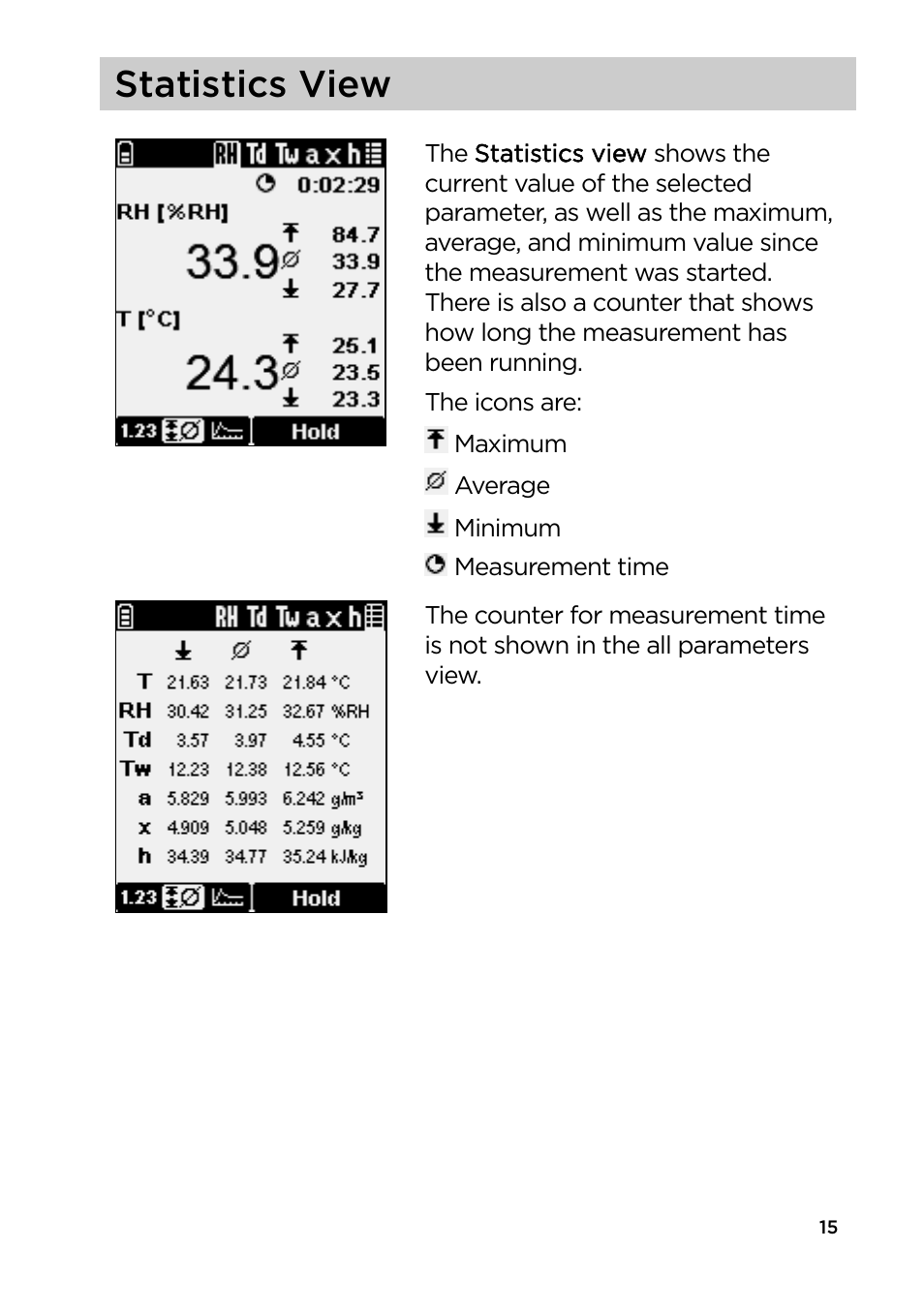 Statistics view | Vaisala HM40 User Manual | Page 16 / 47