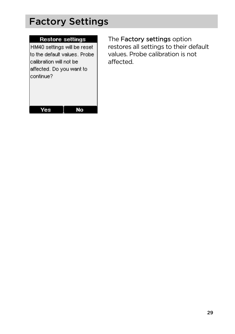 Factory settings | Vaisala HM40 User Manual | Page 30 / 47