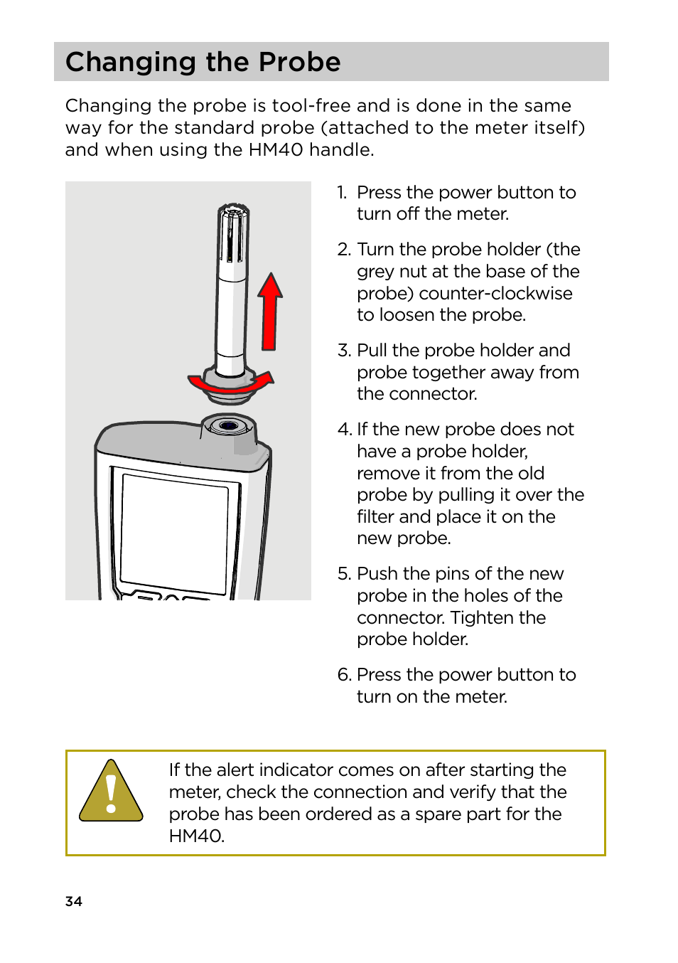 Changing the probe | Vaisala HM40 User Manual | Page 35 / 47