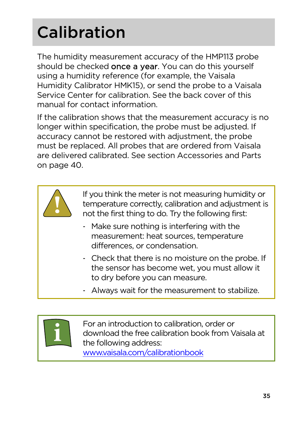 Calibration | Vaisala HM40 User Manual | Page 36 / 47