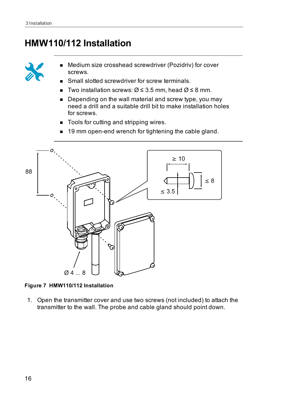 Hmw110/112 installation | Vaisala HMDW110 User Manual | Page 18 / 62