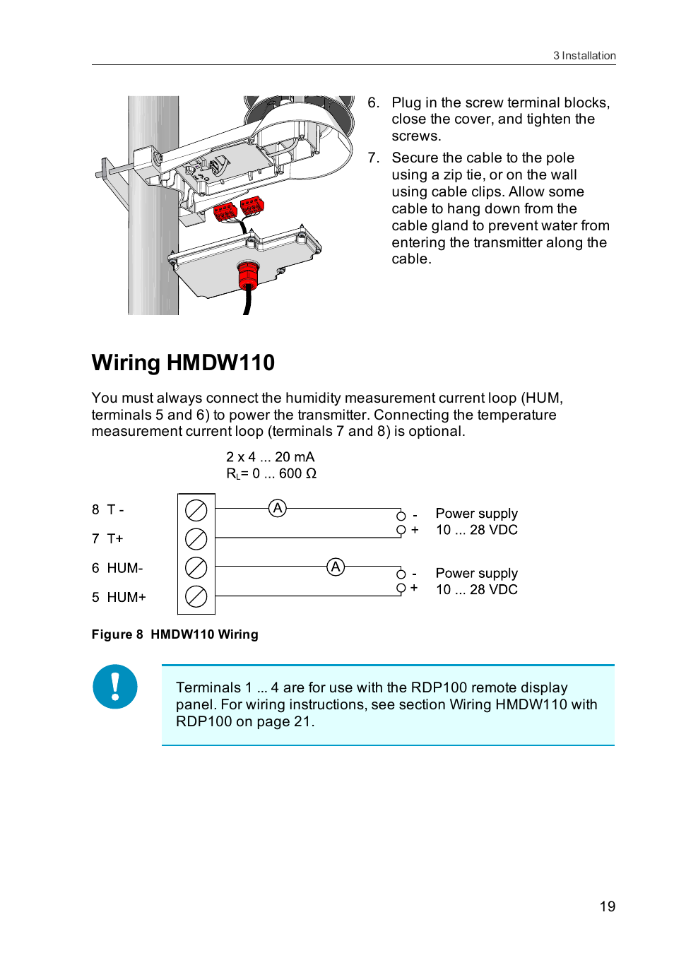 Wiring hmdw110 | Vaisala HMDW110 User Manual | Page 21 / 62