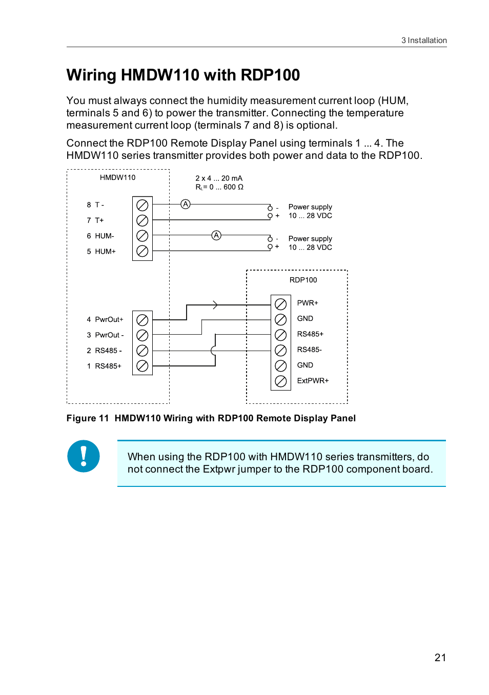 Wiring hmdw110 with rdp100 | Vaisala HMDW110 User Manual | Page 23 / 62