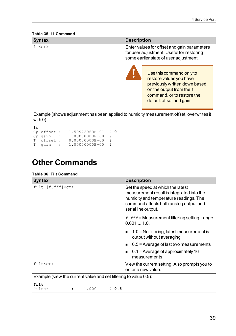 Other commands | Vaisala HMDW110 User Manual | Page 41 / 62