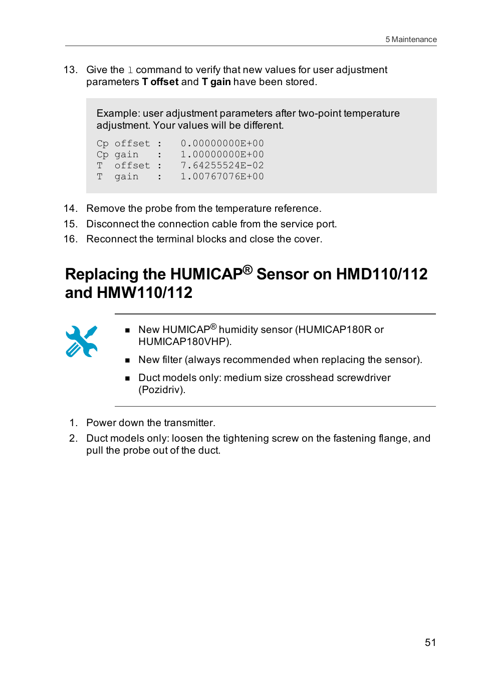 Replacing the humicap | Vaisala HMDW110 User Manual | Page 53 / 62