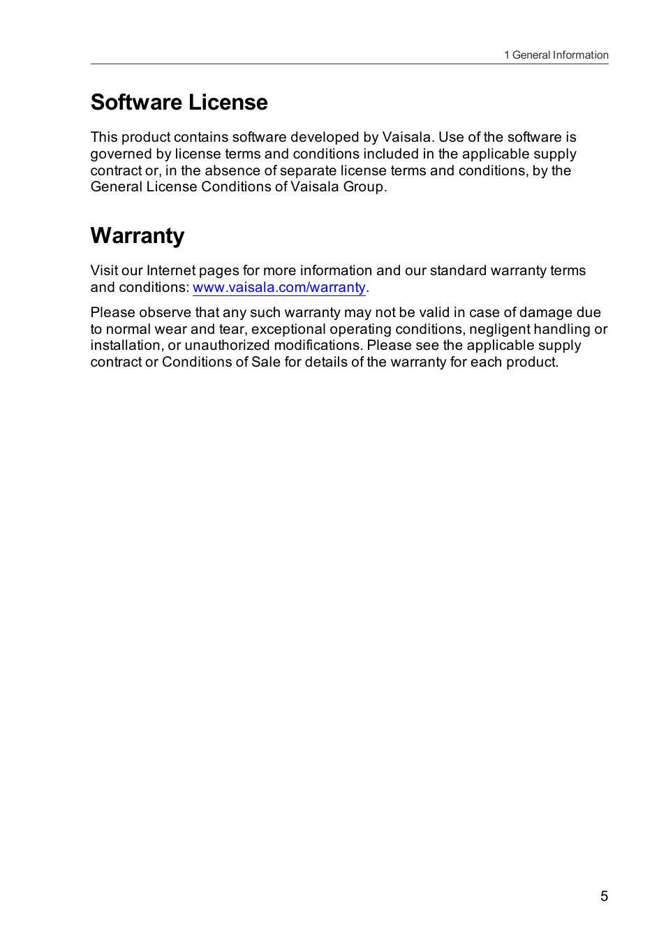 Software license, Warranty | Vaisala HMDW110 User Manual | Page 7 / 62