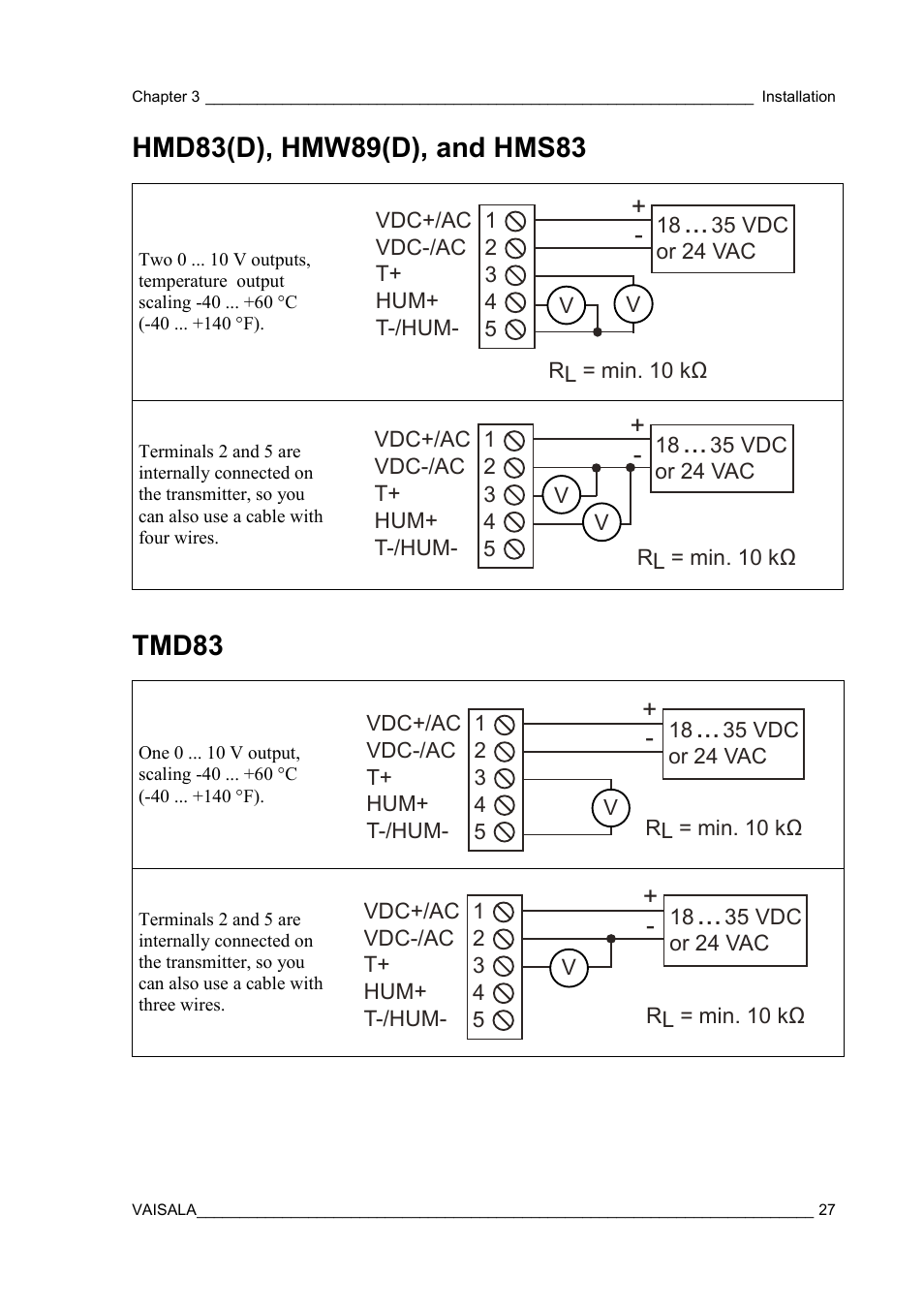 Hmd83(d), hmw89(d), and hms83, Tmd83 | Vaisala HMDW80 User Manual | Page 29 / 51