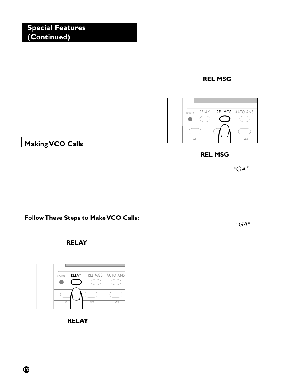 Special features (continued), Making vco calls, Figure 27 - relay button | Figure 28 - rel msg button | Ameriphone VCO User Manual | Page 14 / 26