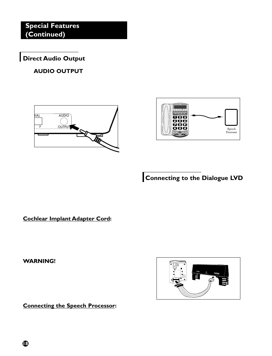 Special features (continued), Direct audio output, Figure 38 - connecting the dialogue lvd | Ameriphone VCO User Manual | Page 20 / 26