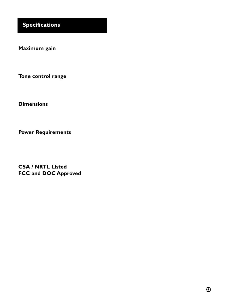 Specifications | Ameriphone VCO User Manual | Page 25 / 26