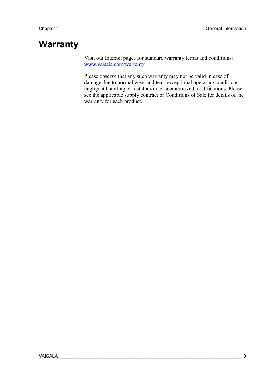 Warranty | Vaisala HMM100 User Manual | Page 11 / 71