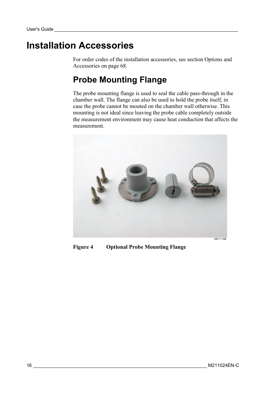 Installation accessories, Probe mounting flange, Figure 4 | Optional probe mounting flange | Vaisala HMM100 User Manual | Page 18 / 71