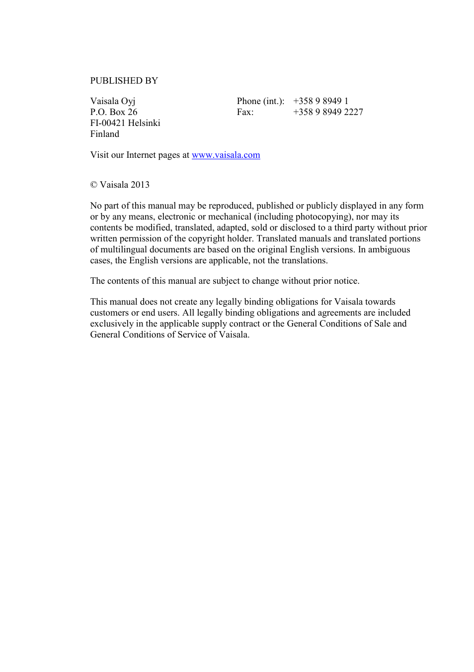 Vaisala HMM100 User Manual | Page 2 / 71