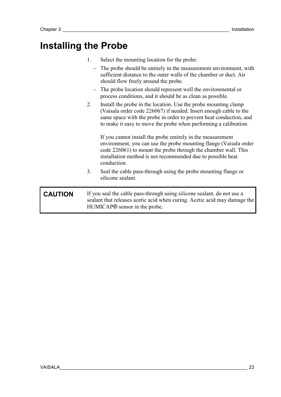 Installing the probe | Vaisala HMM100 User Manual | Page 25 / 71